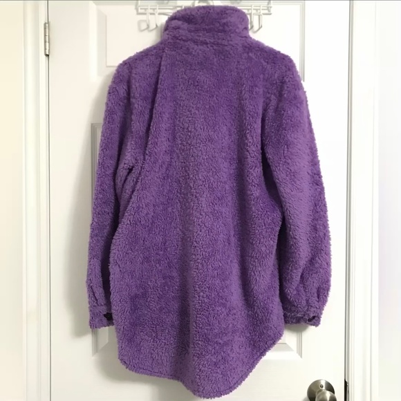 NOISY MAY Teddy Fleece Jacket Sweater L Purple Button Down Super Soft Cozy - Picture 3 of 7
